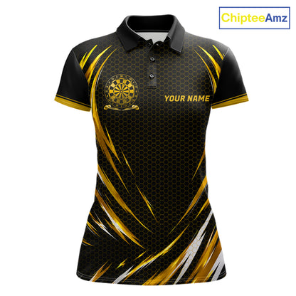 Black And Gold Thunder Darts Custom Dart Polo Quarter-Zip Shirts For Women Hexagon Dart Team Jersey NYN4186