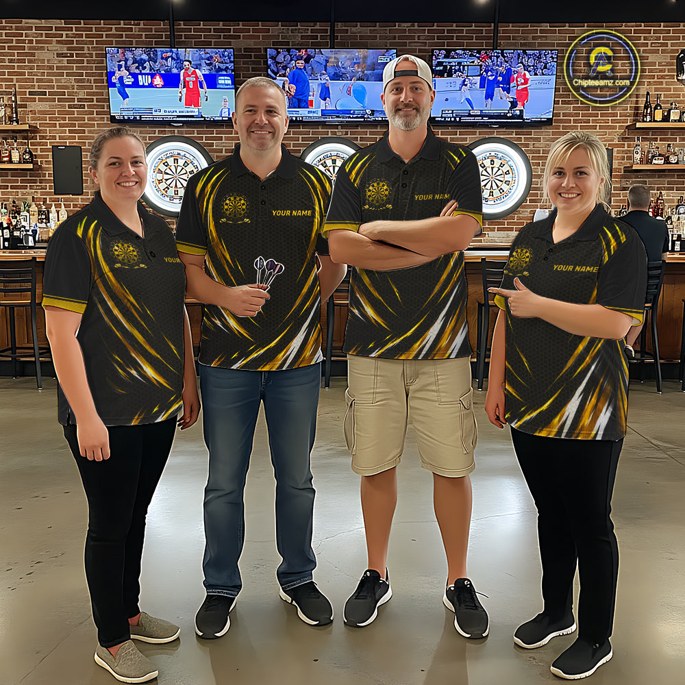 Black And Gold Thunder Darts Custom Dart Polo Quarter-Zip Shirts For Women Hexagon Dart Team Jersey NYN4186