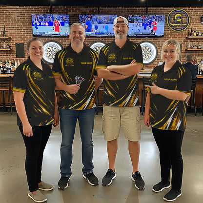 Black And Gold Thunder Darts Custom Dart Polo Quarter-Zip Shirts For Women Hexagon Dart Team Jersey NYN4186