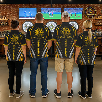 Black And Gold Thunder Darts Custom Dart Polo Quarter-Zip Shirts For Women Hexagon Dart Team Jersey NYN4186