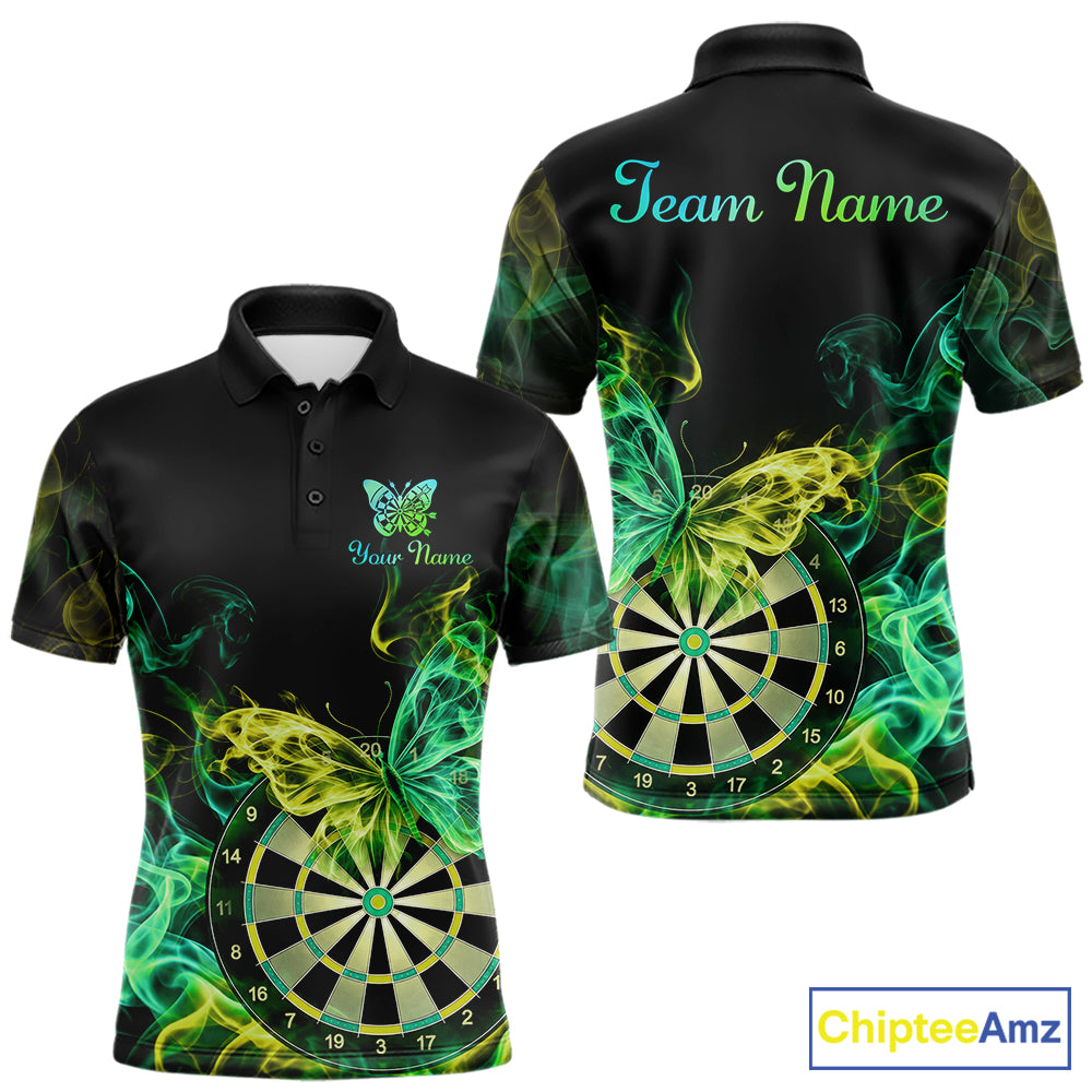 Smoke Butterfly Dartboard Men Dart Polo & 1/4-Zip Shirt Custom Green Yellow Dart Jersey For Darters NYN4597