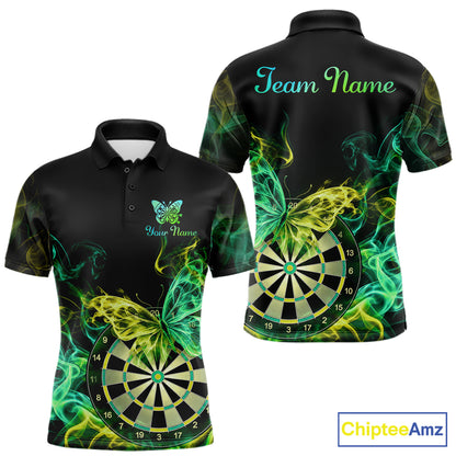 Smoke Butterfly Dartboard Men Dart Polo & 1/4-Zip Shirt Custom Green Yellow Dart Jersey For Darters NYN4597