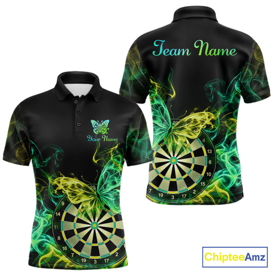 Smoke Butterfly Dartboard Men Dart Polo & 1/4-Zip Shirt Custom Green Yellow Dart Jersey For Darters NYN4597