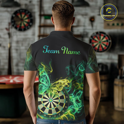 Smoke Butterfly Dartboard Men Dart Polo & 1/4-Zip Shirt Custom Green Yellow Dart Jersey For Darters NYN4597