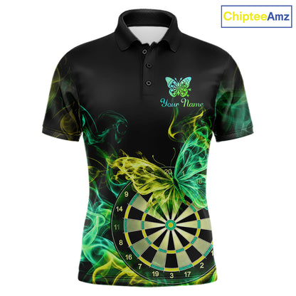 Smoke Butterfly Dartboard Men Dart Polo & 1/4-Zip Shirt Custom Green Yellow Dart Jersey For Darters NYN4597