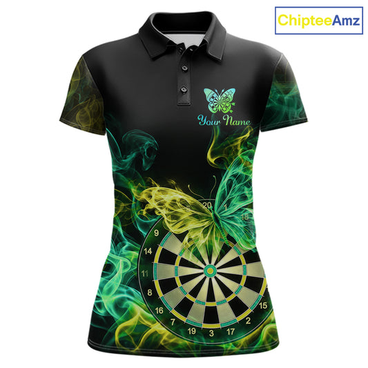 Smoke Butterfly Dartboard Women Dart Polo & 1/4-Zip Shirt Custom Green Yellow Dart Jersey For Darters NYN4597