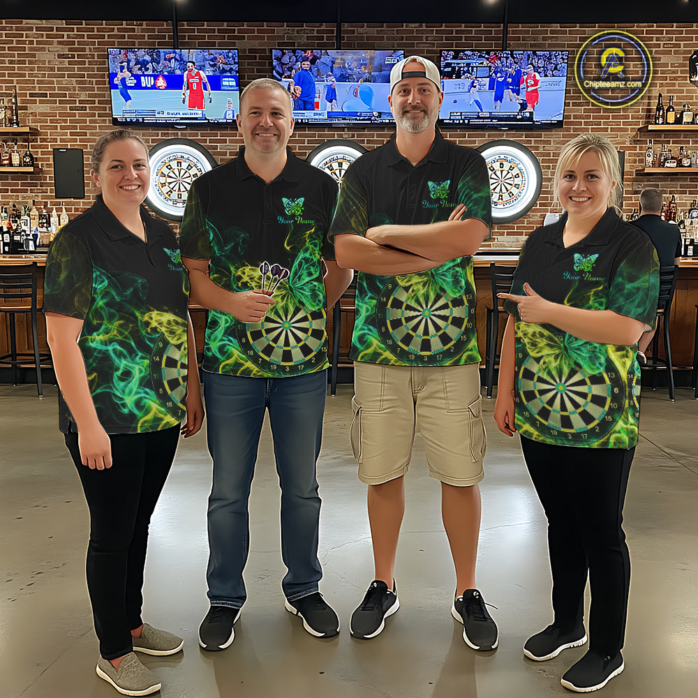 Smoke Butterfly Dartboard Men Dart Polo & 1/4-Zip Shirt Custom Green Yellow Dart Jersey For Darters NYN4597