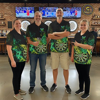 Smoke Butterfly Dartboard Men Dart Polo & 1/4-Zip Shirt Custom Green Yellow Dart Jersey For Darters NYN4597