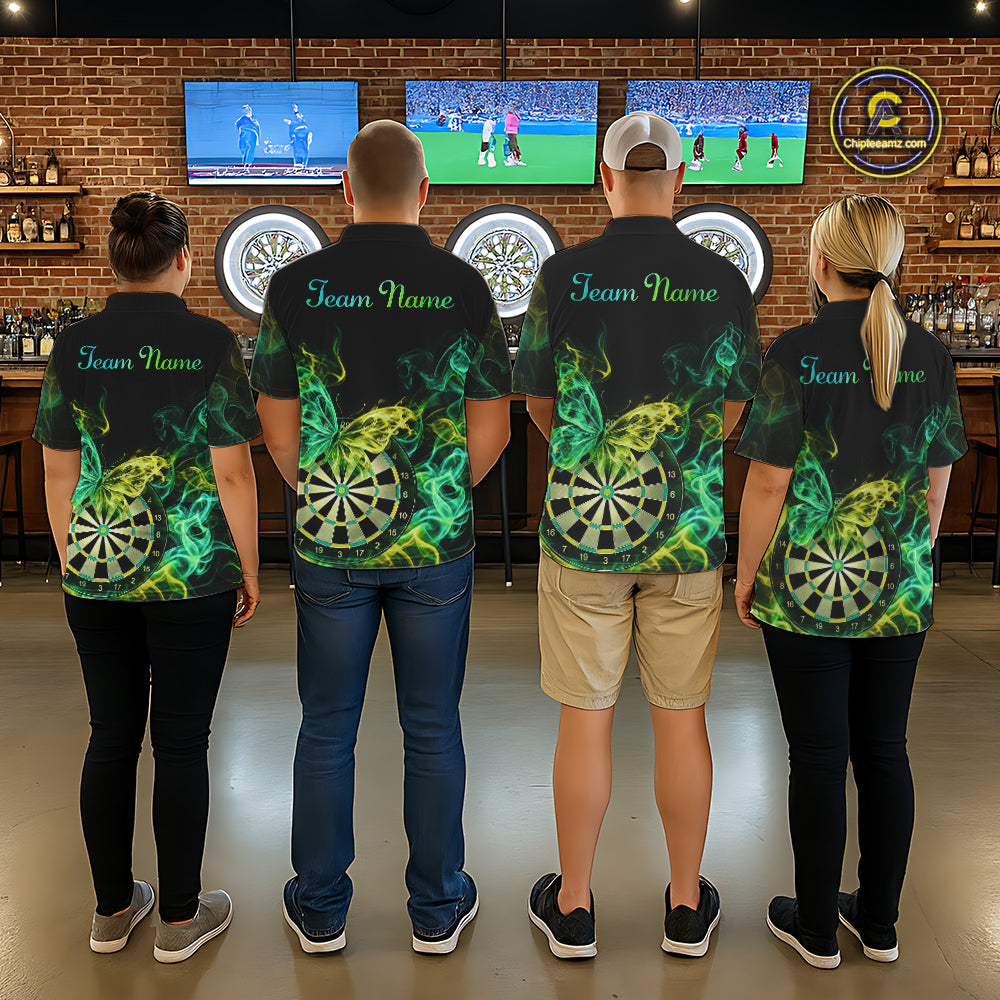 Smoke Butterfly Dartboard Men Dart Polo & 1/4-Zip Shirt Custom Green Yellow Dart Jersey For Darters NYN4597