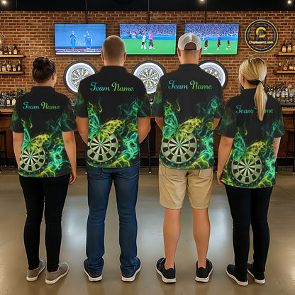 Smoke Butterfly Dartboard Men Dart Polo & 1/4-Zip Shirt Custom Green Yellow Dart Jersey For Darters NYN4597