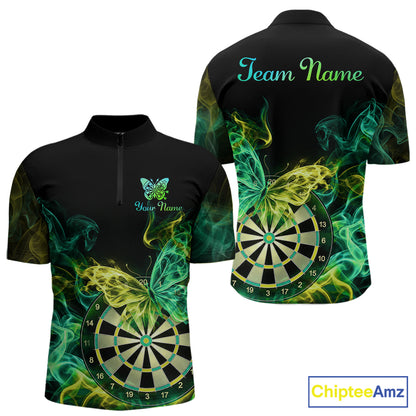 Smoke Butterfly Dartboard Men Dart Polo & 1/4-Zip Shirt Custom Green Yellow Dart Jersey For Darters NYN4597