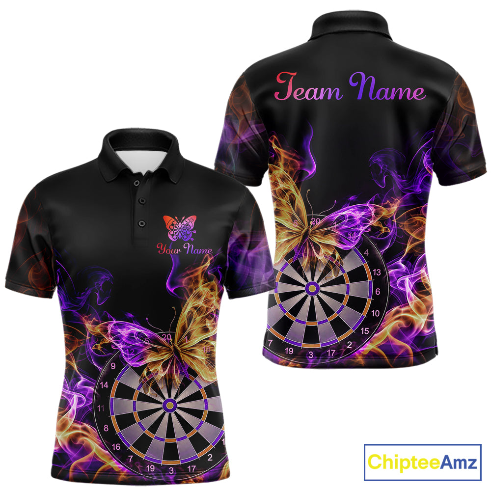 Smoke Butterfly Dartboard Men Dart Polo & 1/4-Zip Shirt Custom Orange Purple Dart Jersey For Darters NYN4598