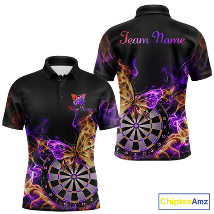 Smoke Butterfly Dartboard Men Dart Polo & 1/4-Zip Shirt Custom Orange Purple Dart Jersey For Darters NYN4598