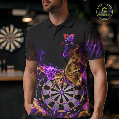 Smoke Butterfly Dartboard Men Dart Polo & 1/4-Zip Shirt Custom Orange Purple Dart Jersey For Darters NYN4598