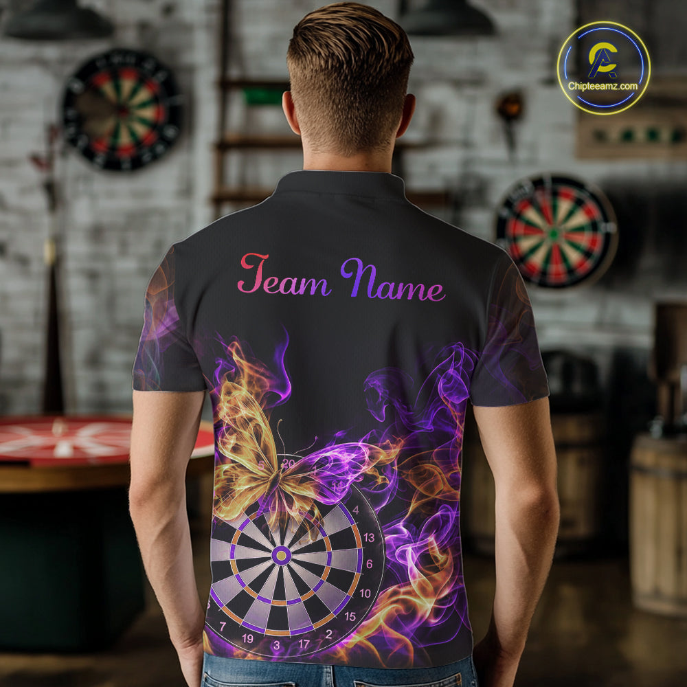 Smoke Butterfly Dartboard Men Dart Polo & 1/4-Zip Shirt Custom Orange Purple Dart Jersey For Darters NYN4598