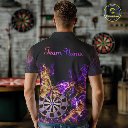 Smoke Butterfly Dartboard Men Dart Polo & 1/4-Zip Shirt Custom Orange Purple Dart Jersey For Darters NYN4598