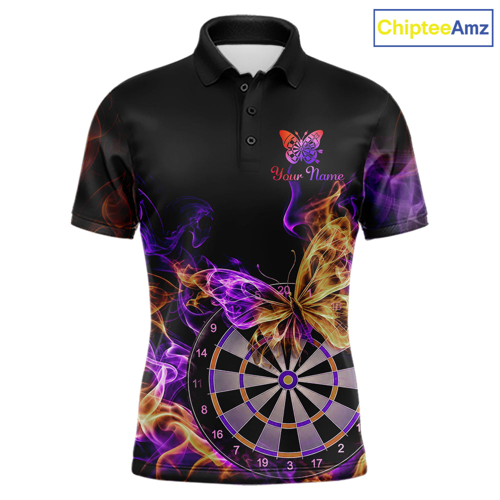 Smoke Butterfly Dartboard Men Dart Polo & 1/4-Zip Shirt Custom Orange Purple Dart Jersey For Darters NYN4598
