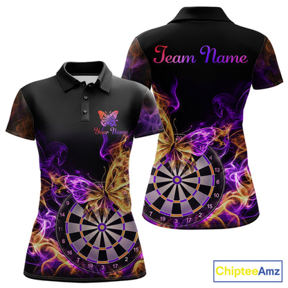 Smoke Butterfly Dartboard Women Dart Polo & 1/4-Zip Shirt Custom Orange Purple Dart Jersey For Darters NYN4598