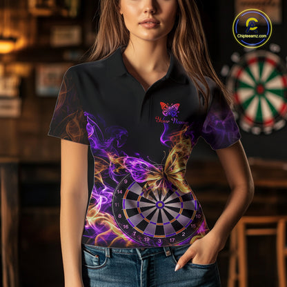 Smoke Butterfly Dartboard Women Dart Polo & 1/4-Zip Shirt Custom Orange Purple Dart Jersey For Darters NYN4598