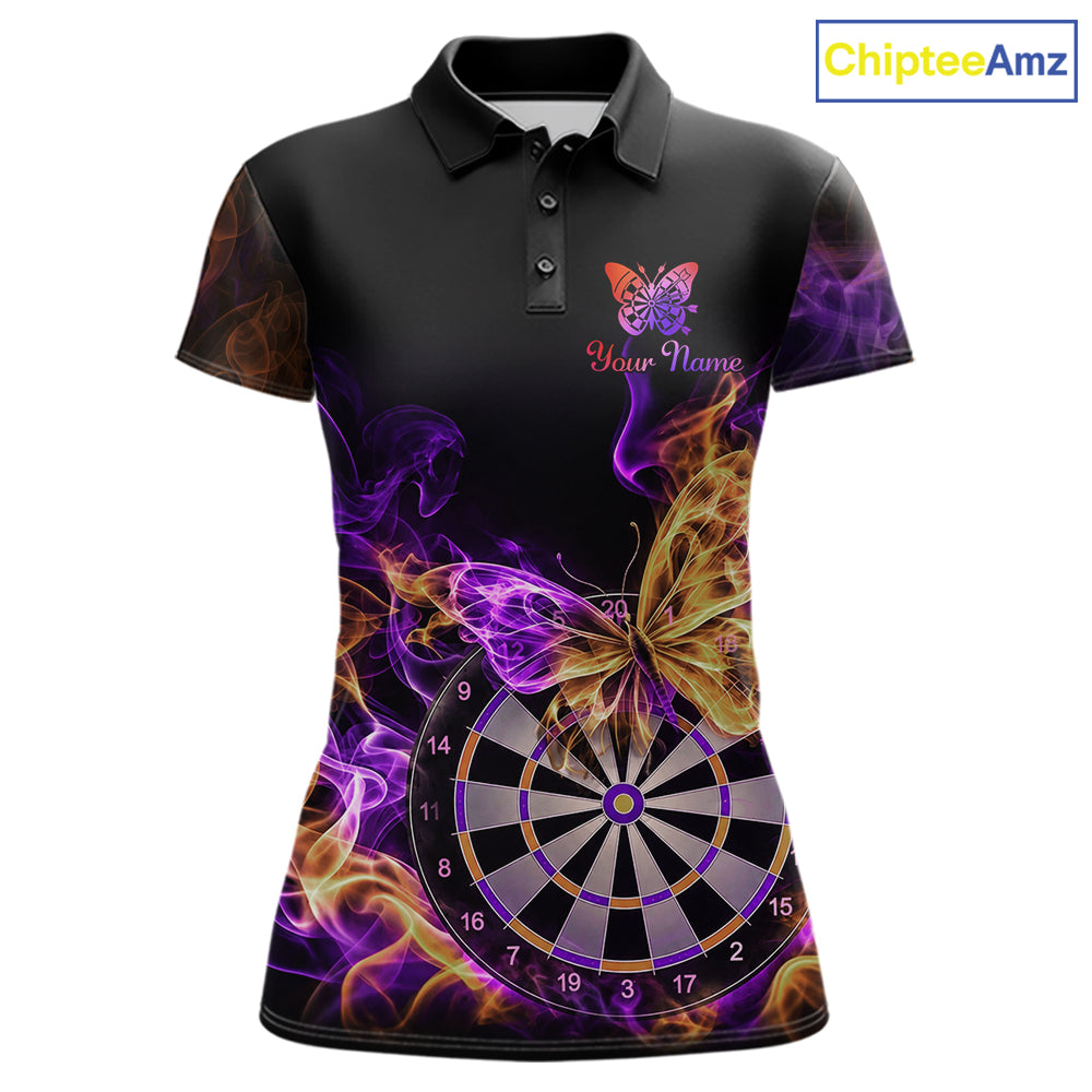 Smoke Butterfly Dartboard Women Dart Polo & 1/4-Zip Shirt Custom Orange Purple Dart Jersey For Darters NYN4598