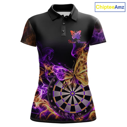Smoke Butterfly Dartboard Women Dart Polo & 1/4-Zip Shirt Custom Orange Purple Dart Jersey For Darters NYN4598
