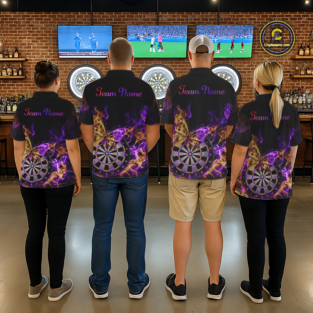 Smoke Butterfly Dartboard Women Dart Polo & 1/4-Zip Shirt Custom Orange Purple Dart Jersey For Darters NYN4598