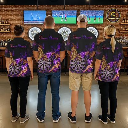 Smoke Butterfly Dartboard Women Dart Polo & 1/4-Zip Shirt Custom Orange Purple Dart Jersey For Darters NYN4598