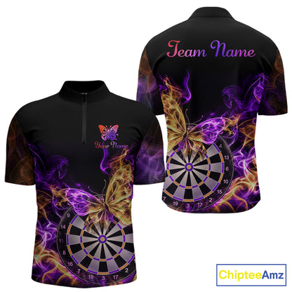 Smoke Butterfly Dartboard Men Dart Polo & 1/4-Zip Shirt Custom Orange Purple Dart Jersey For Darters NYN4598