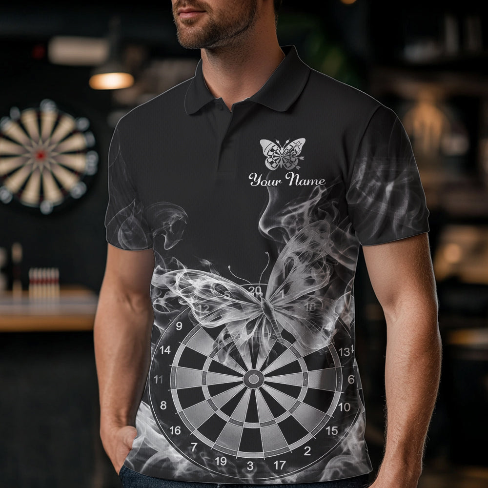 Smoke Butterfly Dartboard Men Dart Polo & 1/4-Zip Shirt Custom Grey Dart Jersey For Darters NYN4599
