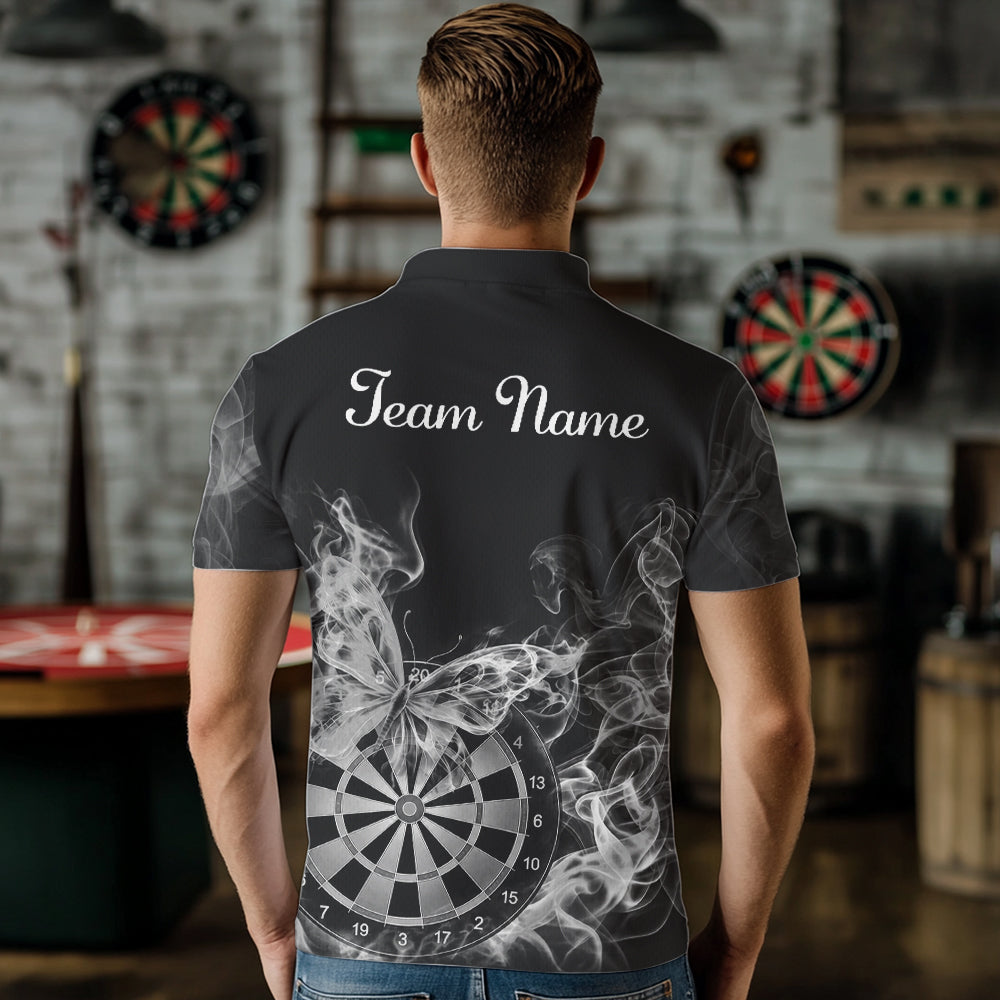 Smoke Butterfly Dartboard Men Dart Polo & 1/4-Zip Shirt Custom Grey Dart Jersey For Darters NYN4599