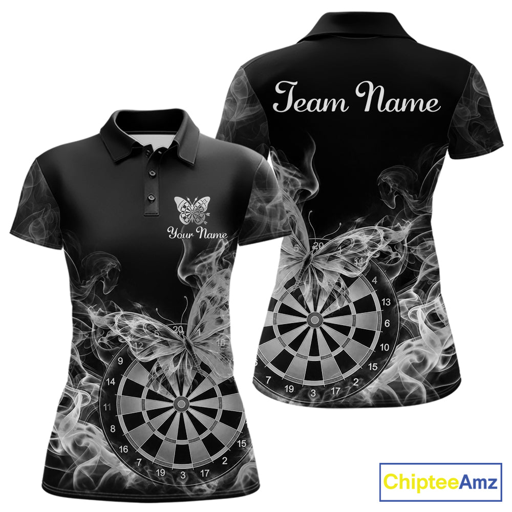 Smoke Butterfly Dartboard Women Dart Polo & 1/4-Zip Shirt Custom Grey Dart Jersey For Darters NYN4599
