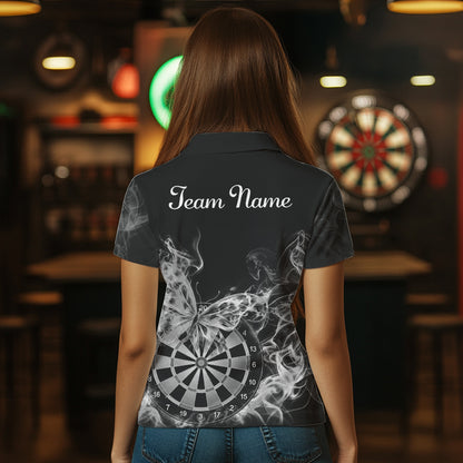 Smoke Butterfly Dartboard Women Dart Polo & 1/4-Zip Shirt Custom Grey Dart Jersey For Darters NYN4599