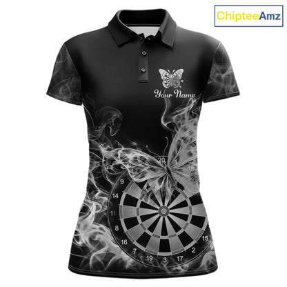 Smoke Butterfly Dartboard Women Dart Polo & 1/4-Zip Shirt Custom Grey Dart Jersey For Darters NYN4599