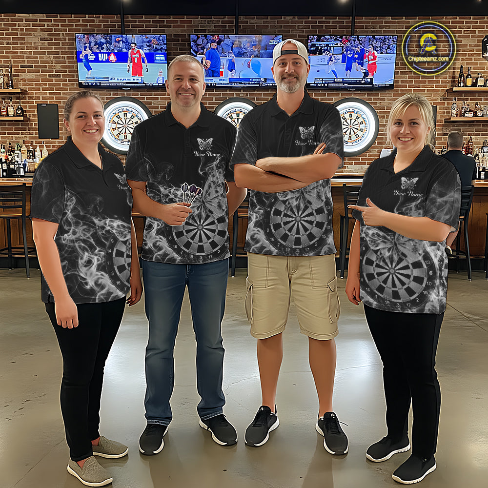 Smoke Butterfly Dartboard Women Dart Polo & 1/4-Zip Shirt Custom Grey Dart Jersey For Darters NYN4599