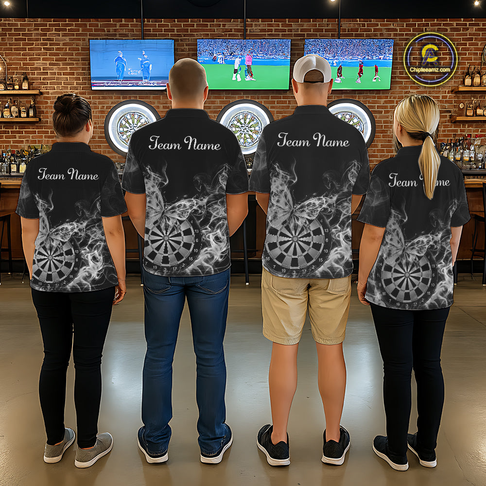 Smoke Butterfly Dartboard Women Dart Polo & 1/4-Zip Shirt Custom Grey Dart Jersey For Darters NYN4599