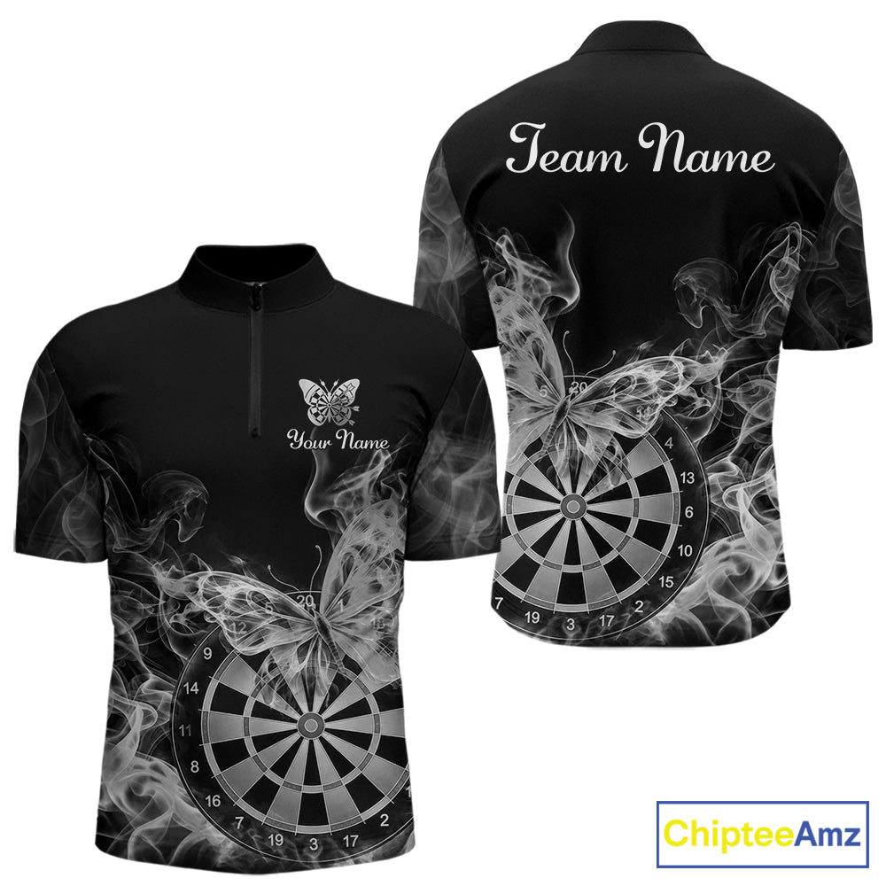 Smoke Butterfly Dartboard Men Dart Polo & 1/4-Zip Shirt Custom Grey Dart Jersey For Darters NYN4599