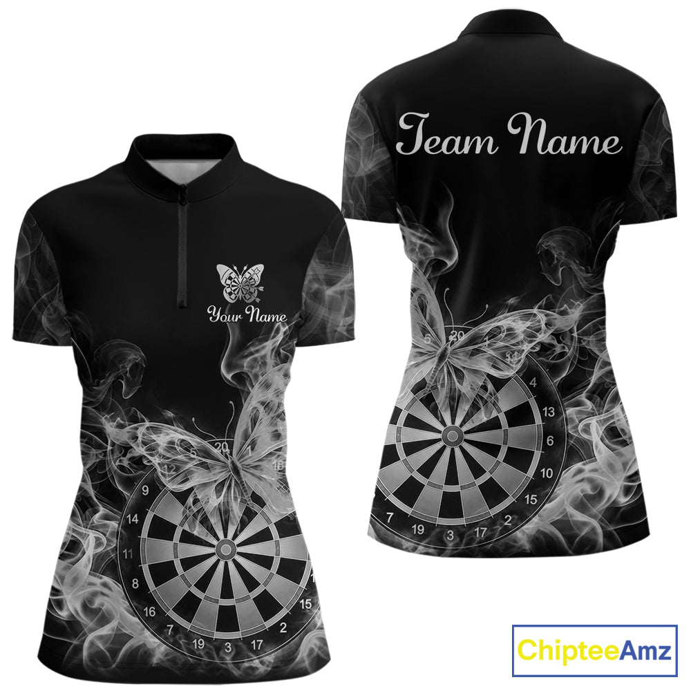 Smoke Butterfly Dartboard Women Dart Polo & 1/4-Zip Shirt Custom Grey Dart Jersey For Darters NYN4599
