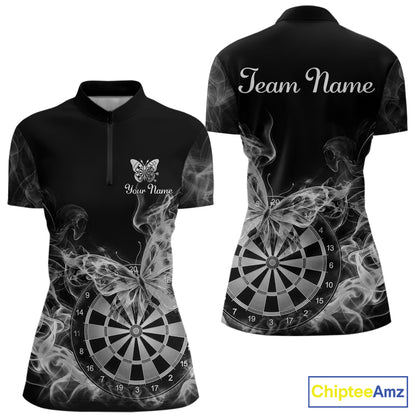 Smoke Butterfly Dartboard Women Dart Polo & 1/4-Zip Shirt Custom Grey Dart Jersey For Darters NYN4599