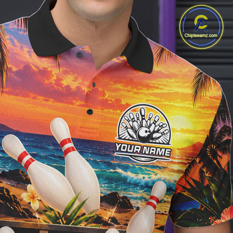 Sunset Beach Bowling Polo Quarter Zip Shirts For Men Custom Youth Bowling Team Jerseys NYN4941