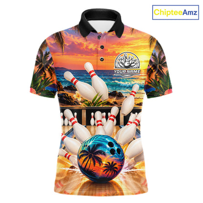 Sunset Beach Bowling Polo Quarter Zip Shirts For Men Custom Youth Bowling Team Jerseys NYN4941