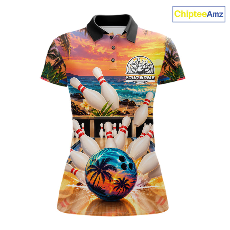 Sunset Beach Bowling Polo Quarter Zip Shirts For Women Custom Youth Bowling Team Jerseys NYN4941