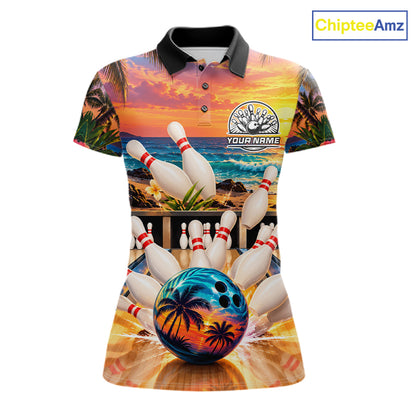 Sunset Beach Bowling Polo Quarter Zip Shirts For Women Custom Youth Bowling Team Jerseys NYN4941