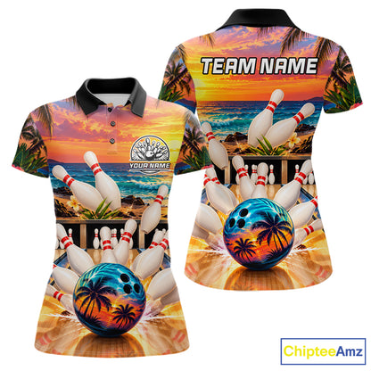 Sunset Beach Bowling Polo Quarter Zip Shirts For Women Custom Youth Bowling Team Jerseys NYN4941