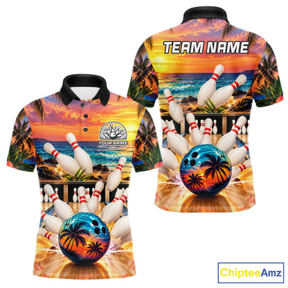 Sunset Beach Bowling Polo Quarter Zip Shirts For Men Custom Youth Bowling Team Jerseys NYN4941