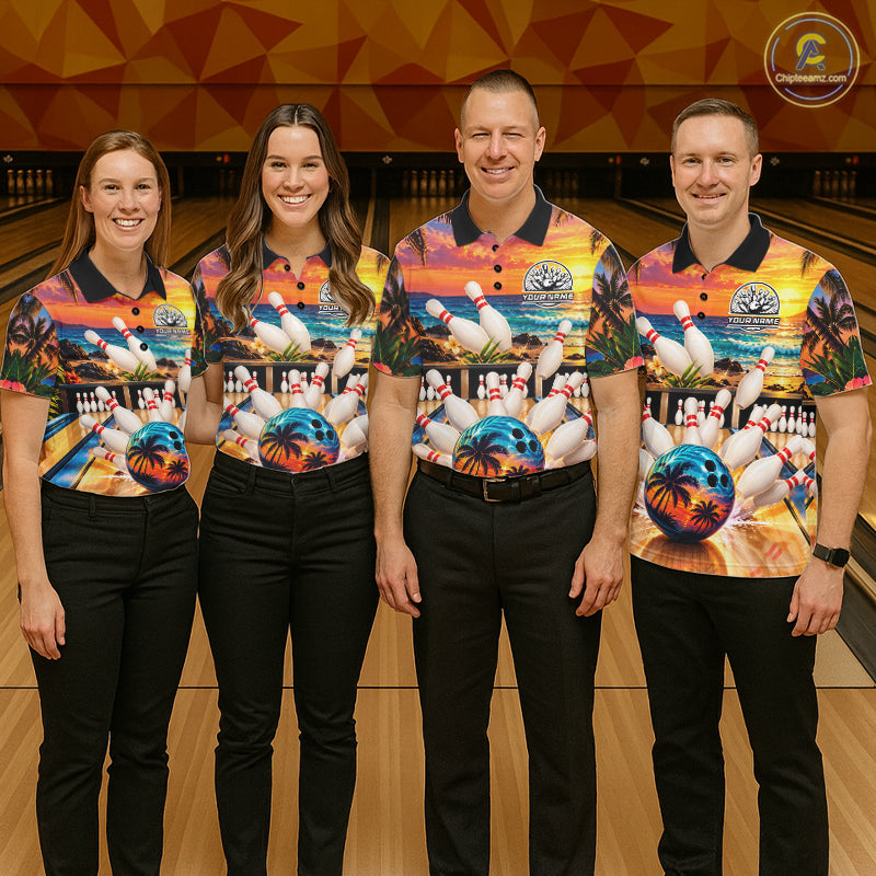 Sunset Beach Bowling Polo Quarter Zip Shirts For Women Custom Youth Bowling Team Jerseys NYN4941