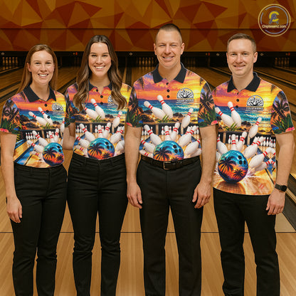 Sunset Beach Bowling Polo Quarter Zip Shirts For Women Custom Youth Bowling Team Jerseys NYN4941