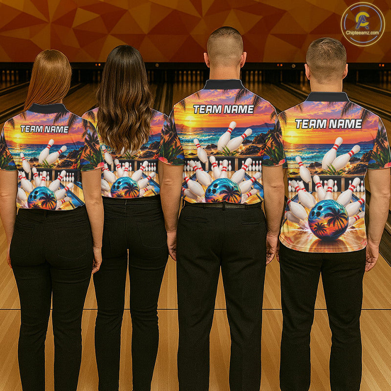 Sunset Beach Bowling Polo Quarter Zip Shirts For Women Custom Youth Bowling Team Jerseys NYN4941