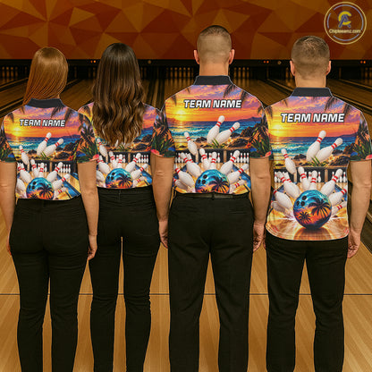 Sunset Beach Bowling Polo Quarter Zip Shirts For Women Custom Youth Bowling Team Jerseys NYN4941
