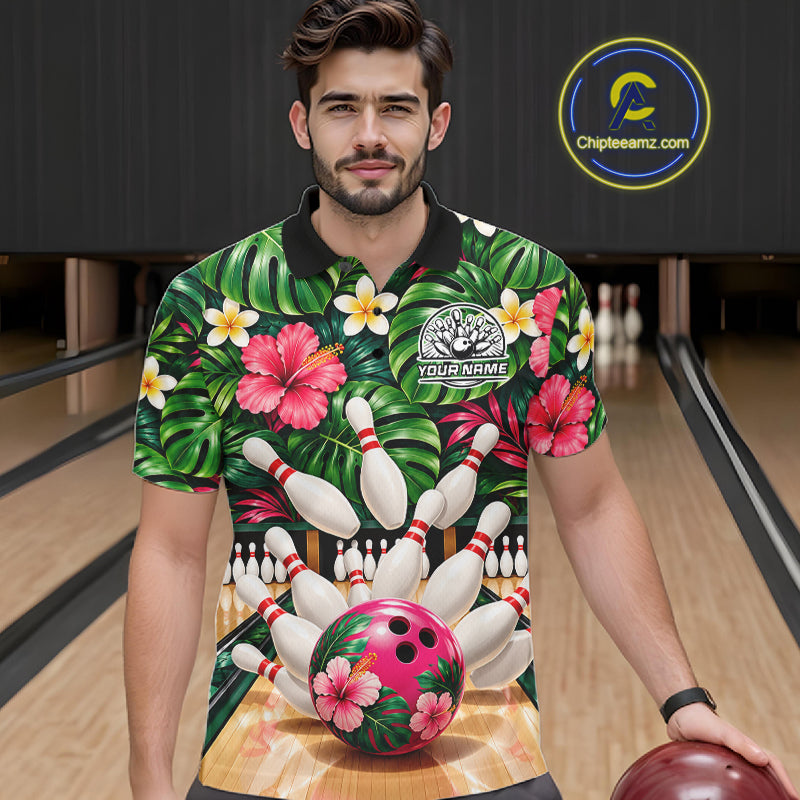 Monstera Floral Flower Bowling Polo Quarter Zip Shirts For Men Custom Youth Bowling Team Jerseys NYN4942