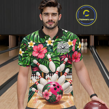 Monstera Floral Flower Bowling Polo Quarter Zip Shirts For Men Custom Youth Bowling Team Jerseys NYN4942